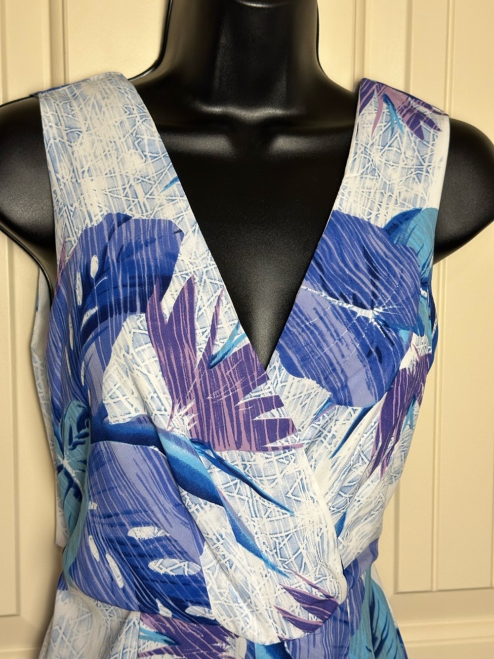 Japna Palm Floral Wide Leg Jumpsuit Vacation White Purple Blue Tie Back Small - Picture 4 of 10